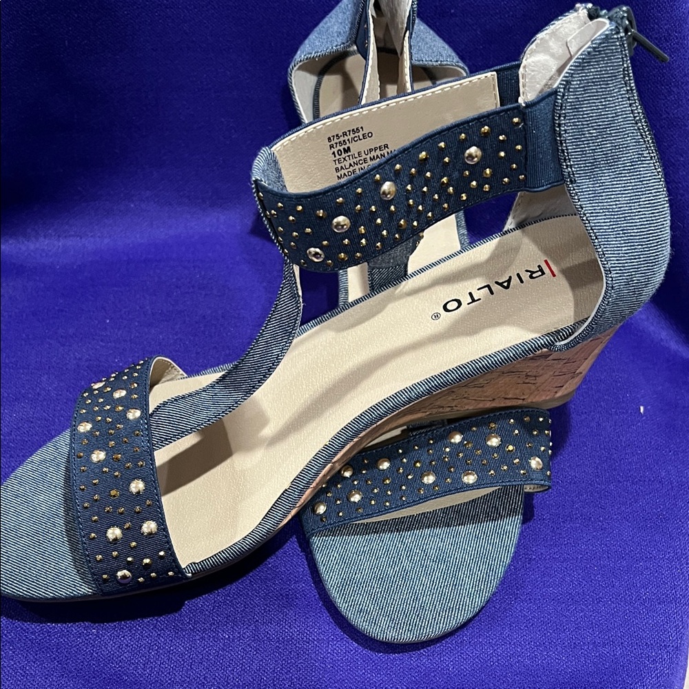 Rialto Women's Denim Studded Wedge Sandals